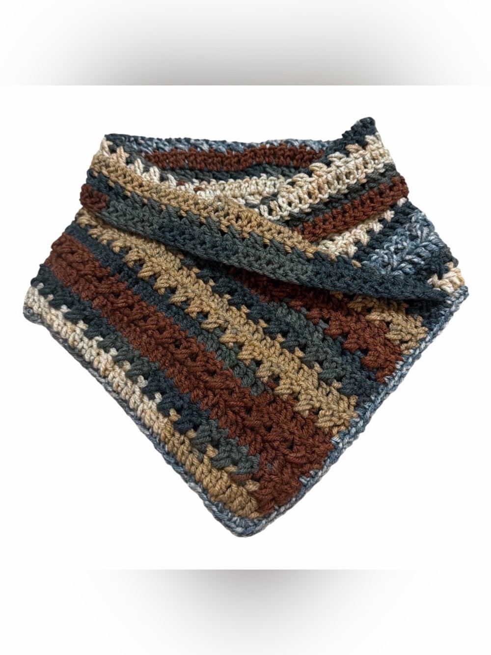 Striped Crochet Neck Warmer - Brown, Gray, Cream